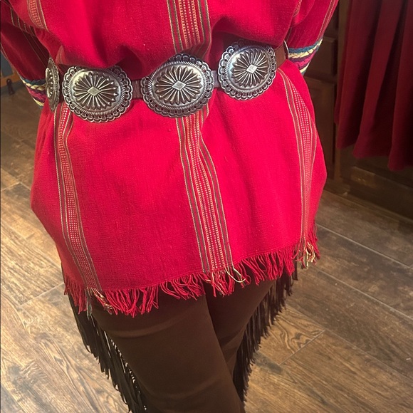 Vintage Tex Mex Red Embroidered Tunic with Fabric Belt Sz M - Picture 7 of 8